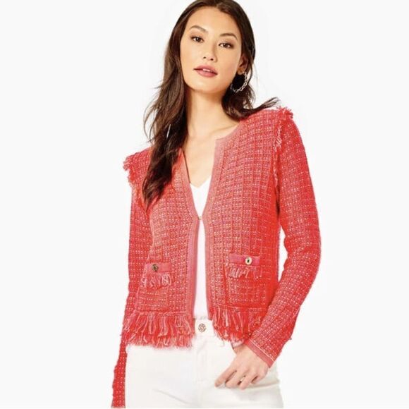 Lilly Pulitzer Spicy Coral Tweed Simora Cardigan NWT - Picture 3 of 14